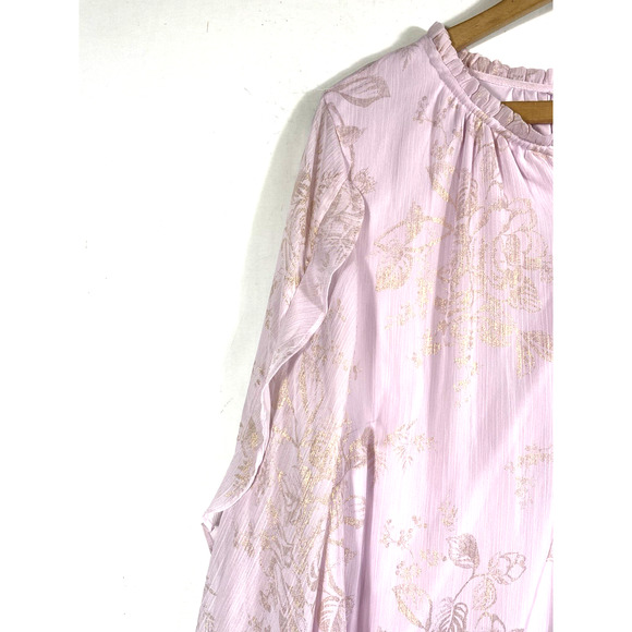 Lauren Conrad Tunic Top Sz 2X Pale Pink Chiffon Gold Floral Romantic Fairy Core - Picture 4 of 13